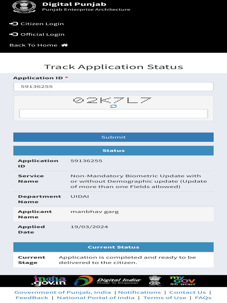 E-Sewa Punjab Application Status Update | PDF