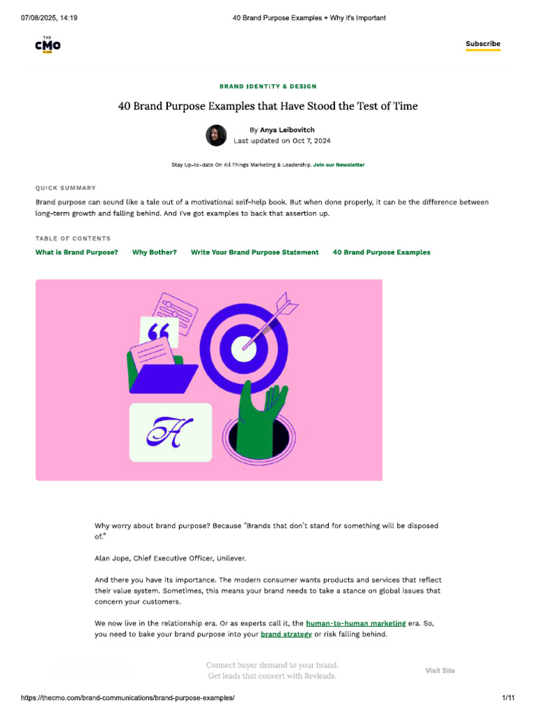Brand Purpose and Illustrated Examples | PDF