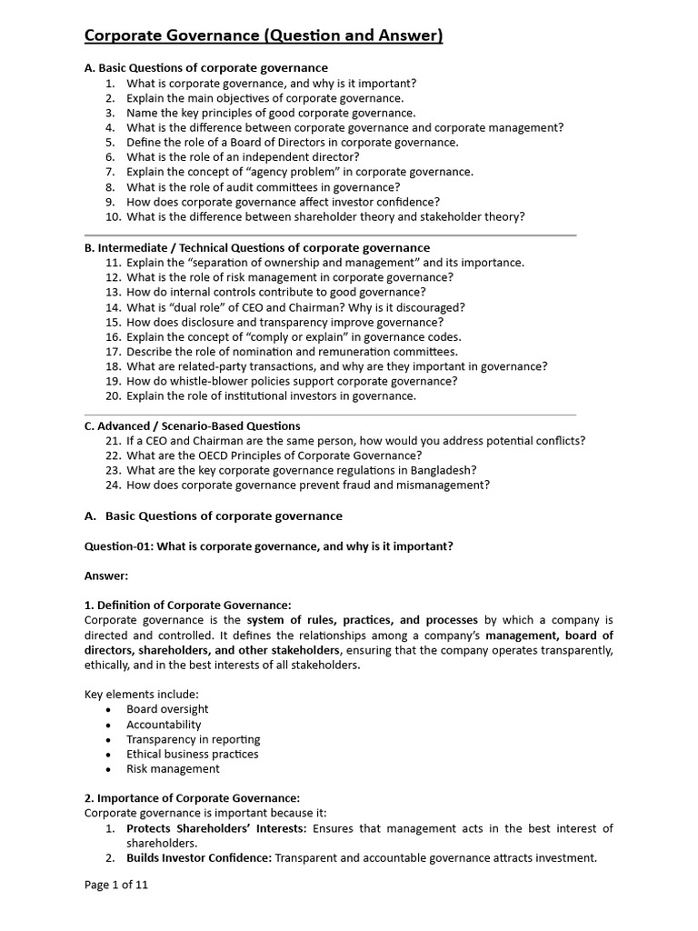 Corporate Governance Q&A Guide | PDF | Corporate Governance | Governance