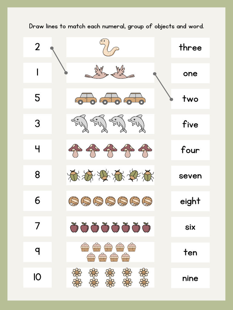Illustrated Math Numbers To 10 Worksheet | PDF
