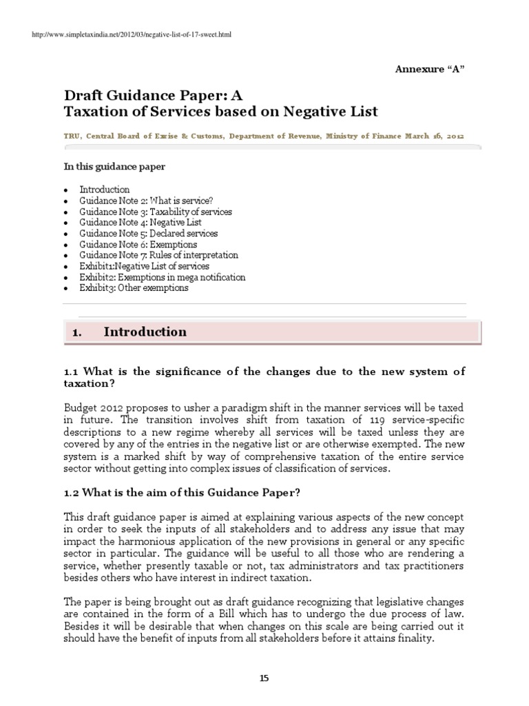 Negative List of Services | PDF | Securities (Finance) | Taxes