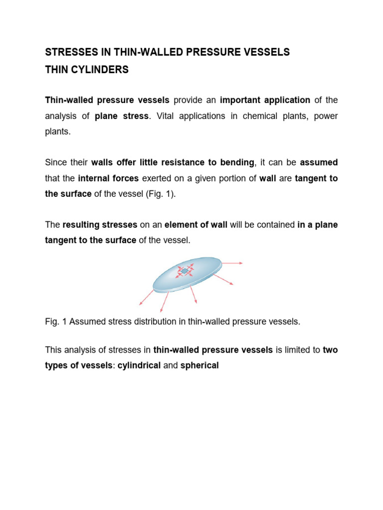 Stresses in Thin-Walled Pressure Vessels | PDF | Stress (Mechanics ...