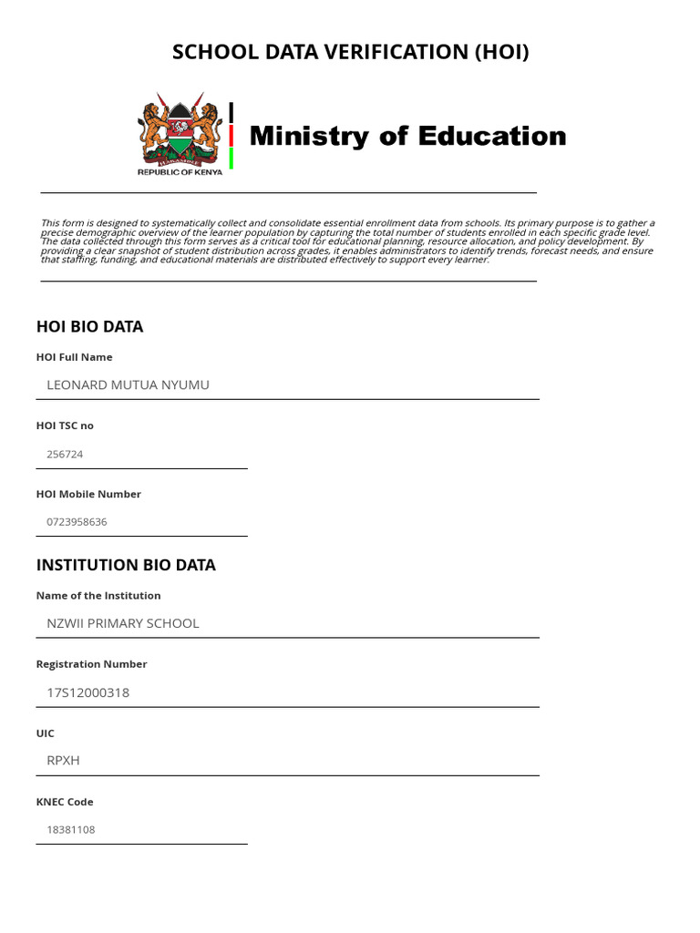 School Enrollment Data Verification Form | PDF