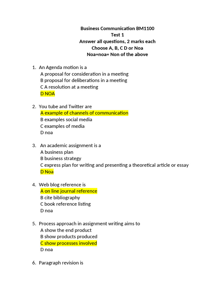 Bus Com Test 1 | PDF | Communication | Human Communication