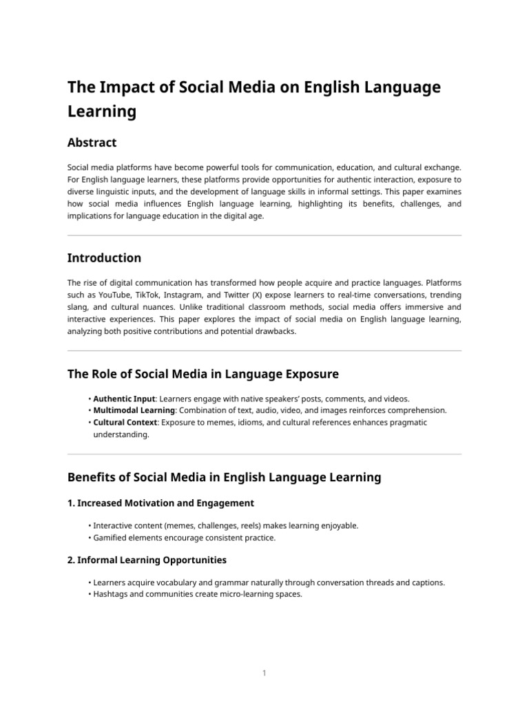 Social Media's Role in English Learning | PDF | Social Media | Popular ...