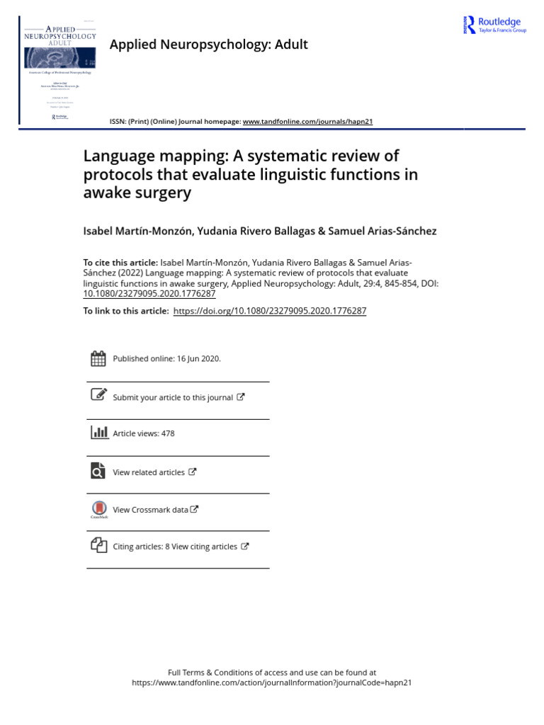 Language Mapping in Awake Surgery | PDF | Frontal Lobe | Temporal Lobe