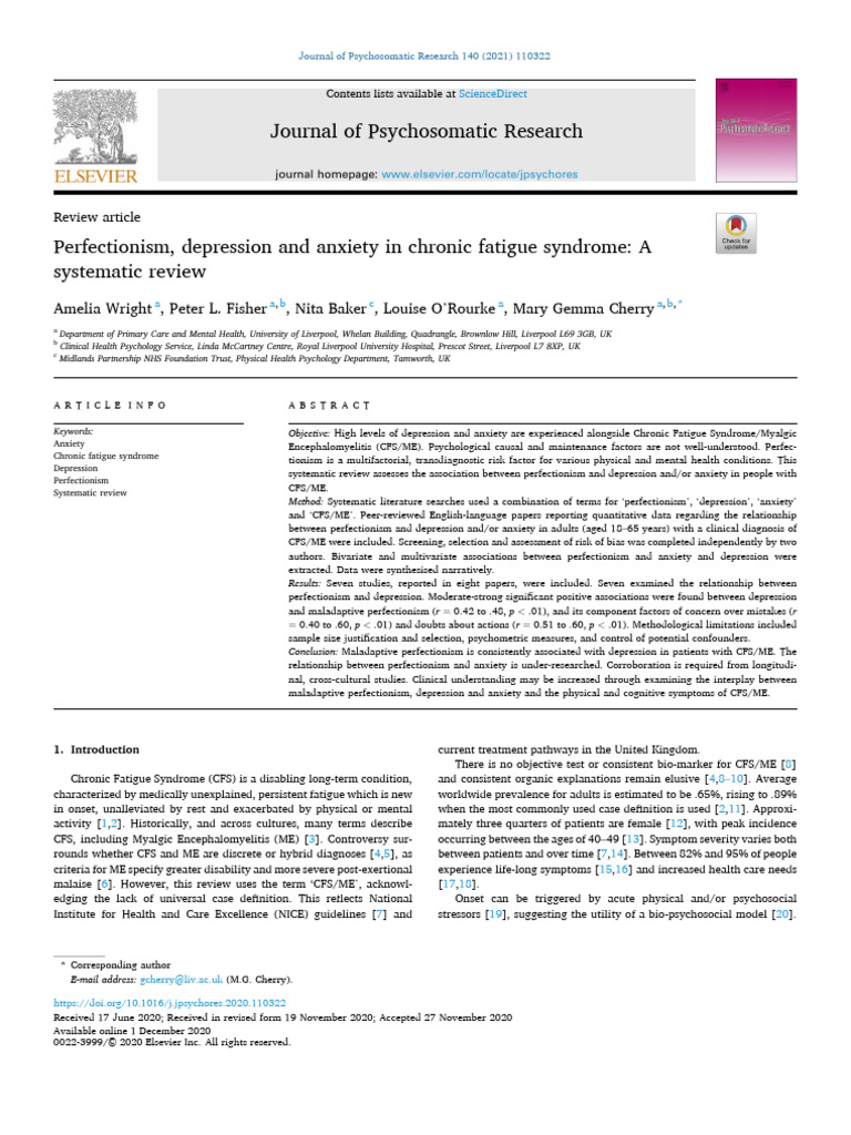 Perfectionism's Impact on CFS/ME Anxiety | PDF | Mental Disorder ...