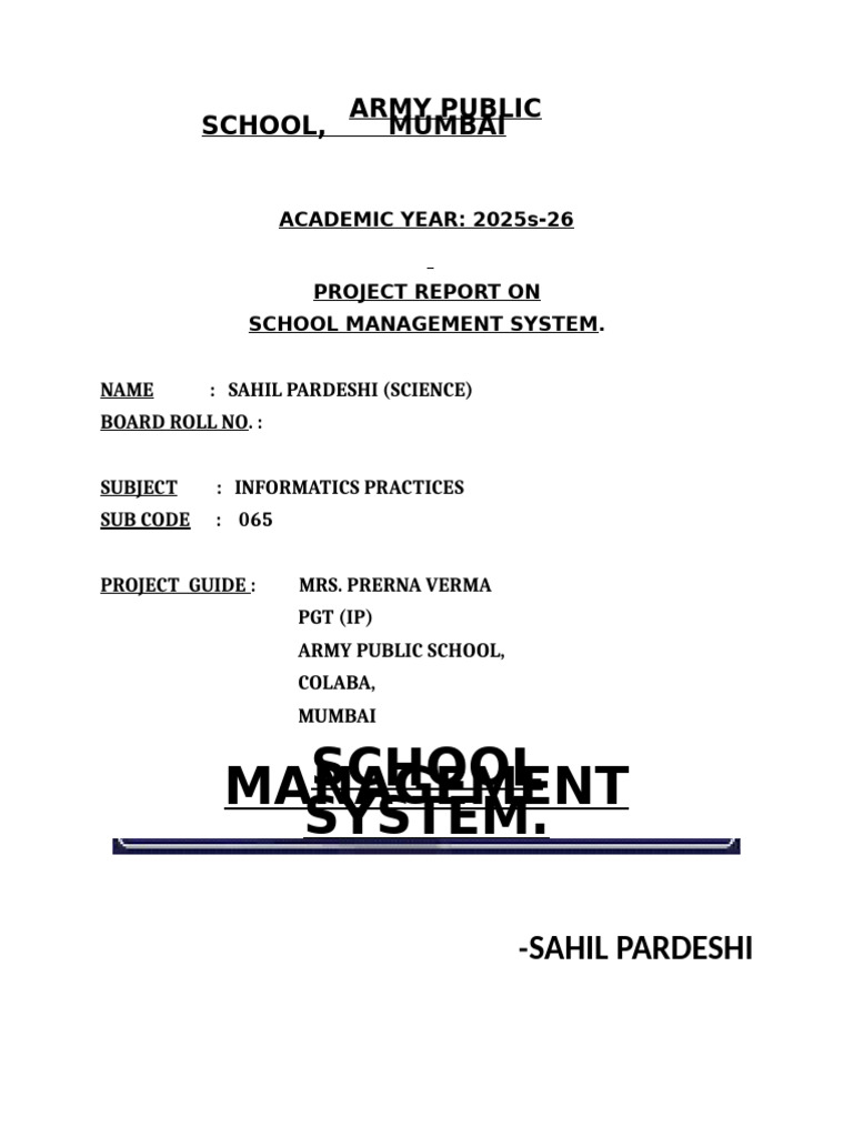 School Management System Project Report | PDF | My Sql | Python ...