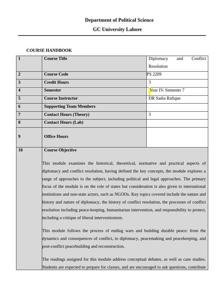 Diplomacy and Conflict Resolution Course | PDF | Peacebuilding ...