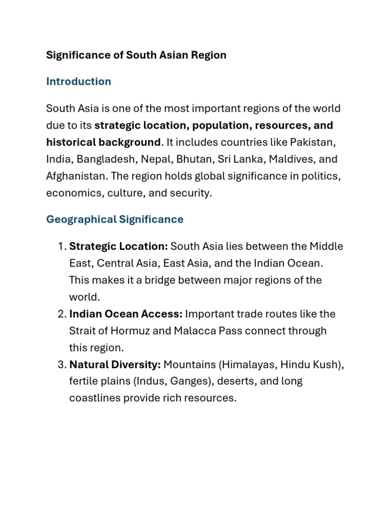 Importance of South Asia Region | PDF | South Asia | Asia