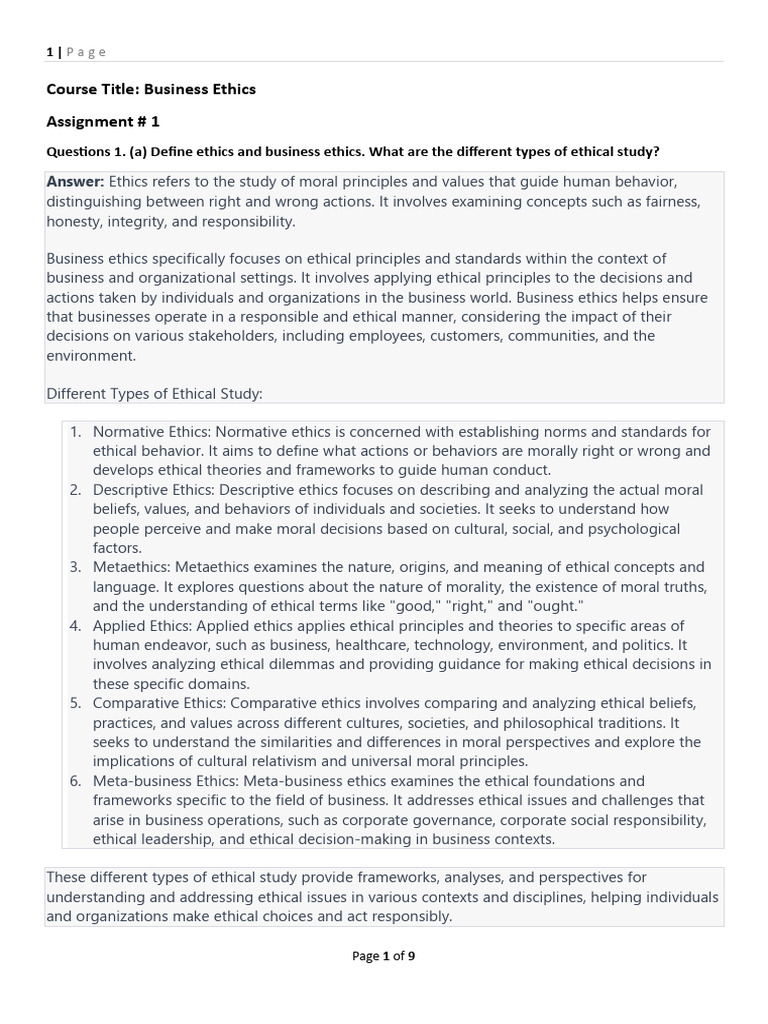 Business Ethics: Types and Challenges | PDF | Utilitarianism | Morality