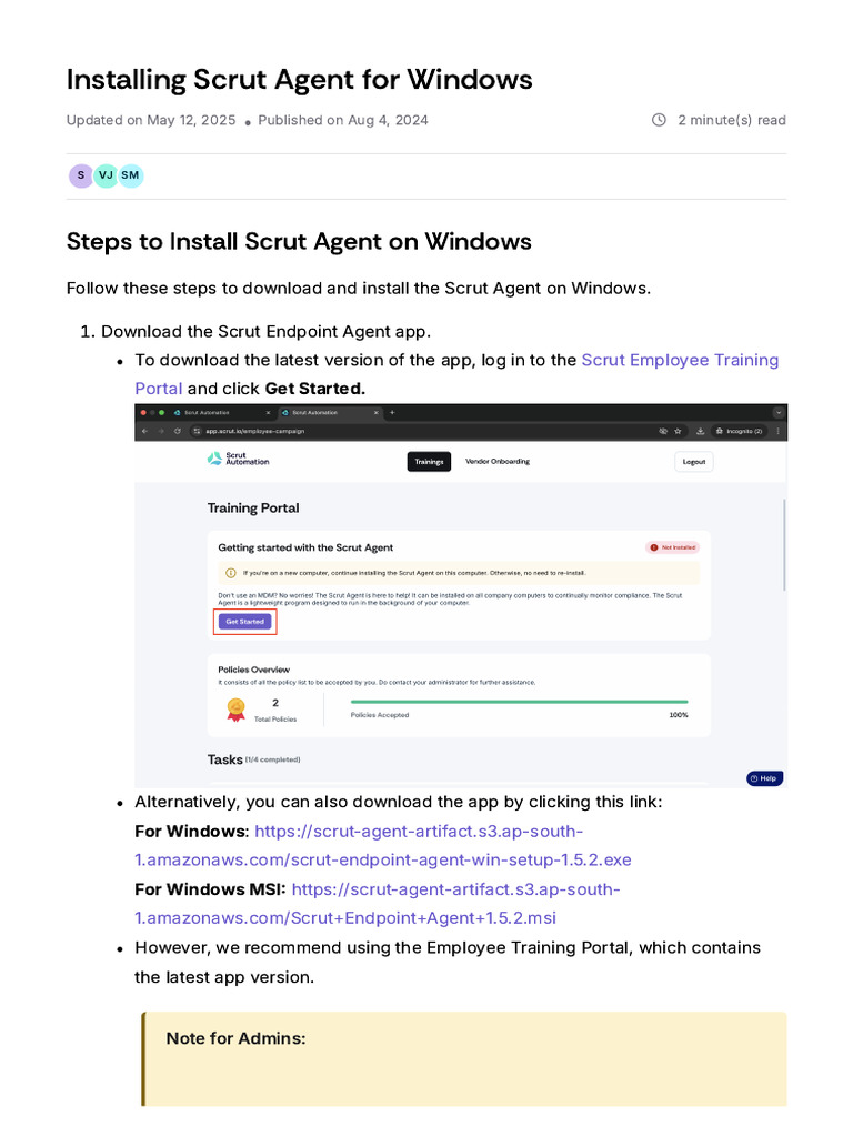 Installing Scrut Agent For Windows | PDF | Ibm Pc Compatibles | Software