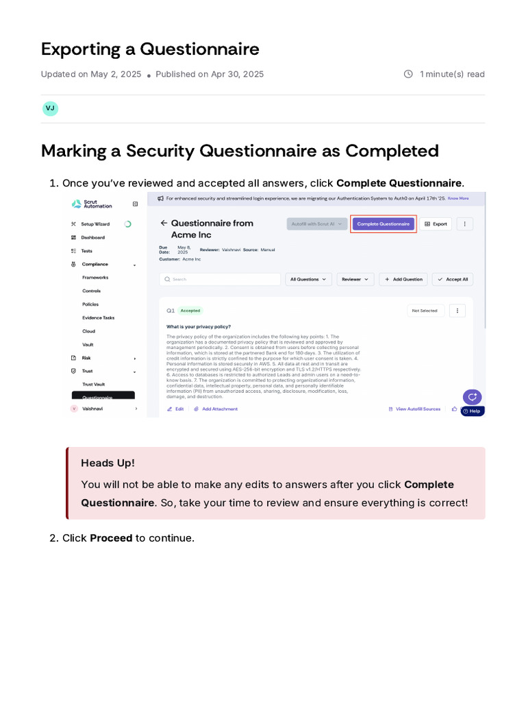 How to Export a Security Questionnaire | PDF