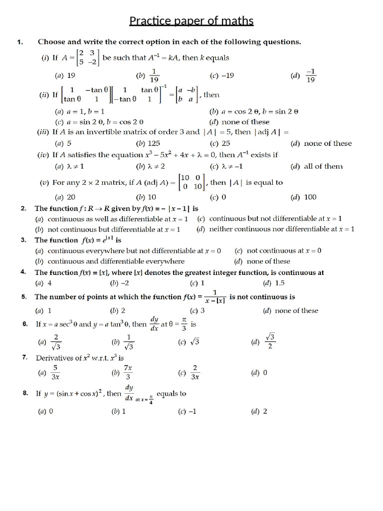 12th Maths Assignments-1 | PDF