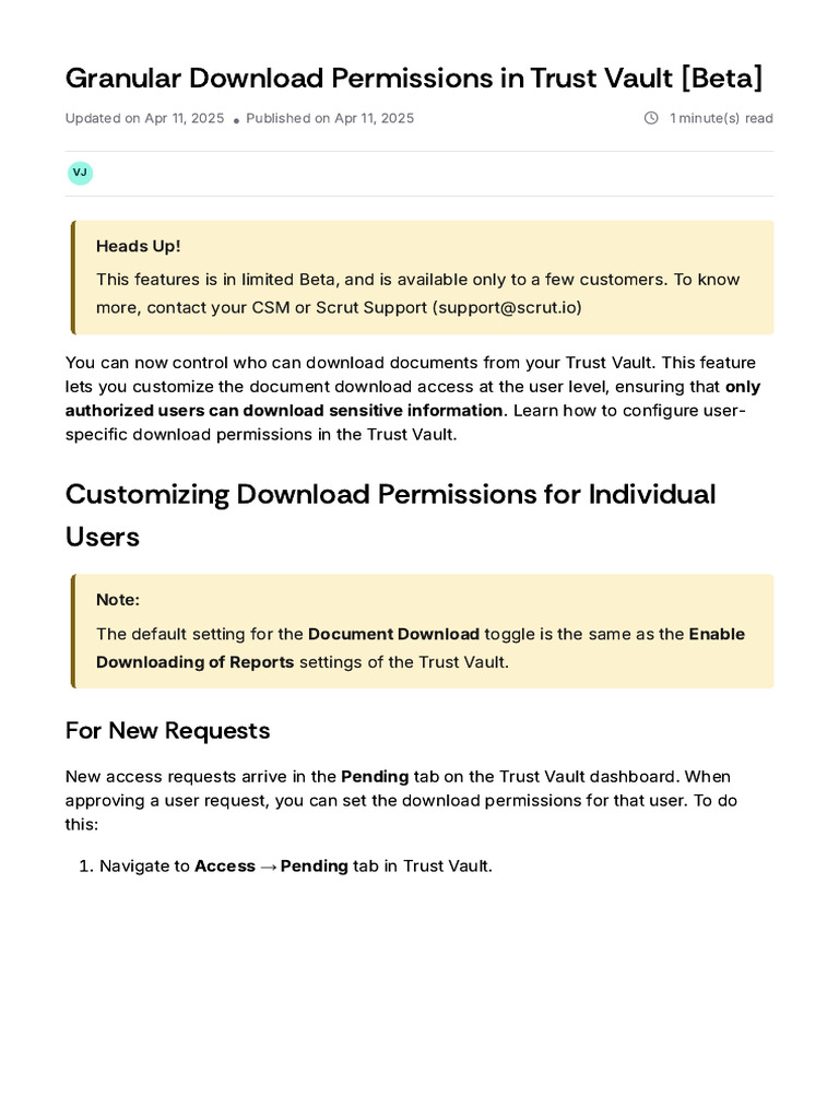 User-Specific Download Permissions in Trust Vault | PDF