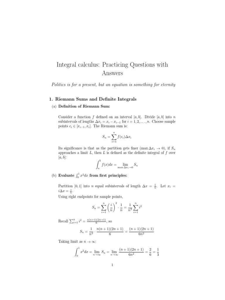 Integral Calculus Secondary Trial Questions 065220 | PDF | Integral ...