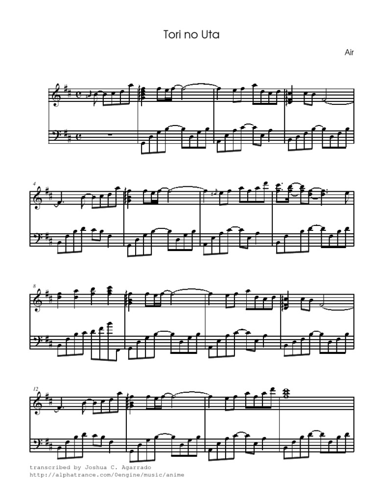Tori No Uta Transcribed By Joshua C Agarrado