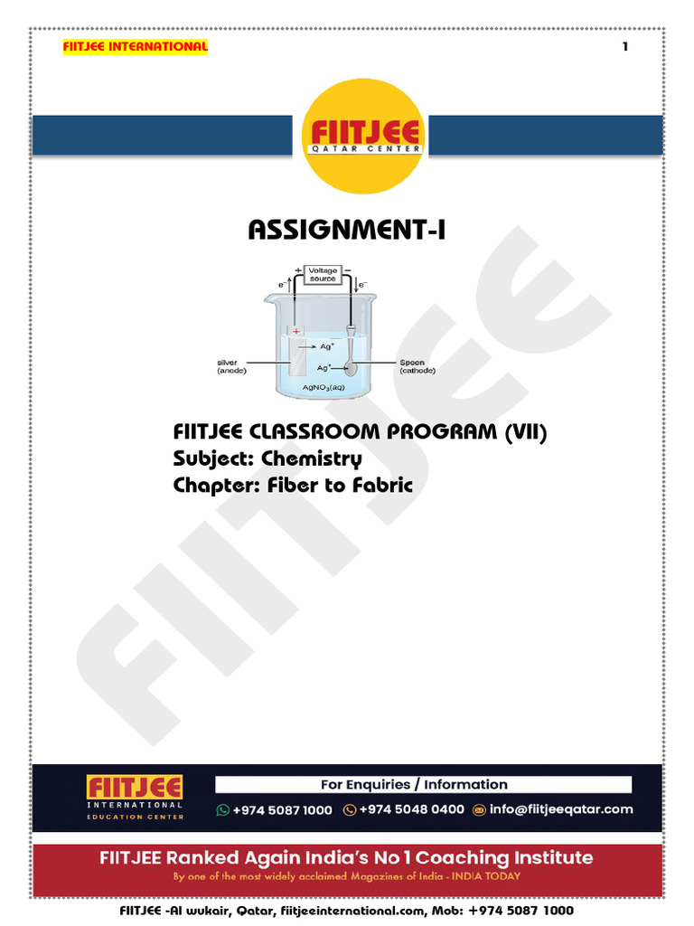 FIITJEE Chemistry Assignment: Fiber to Fabric | PDF | Silk | Fibers