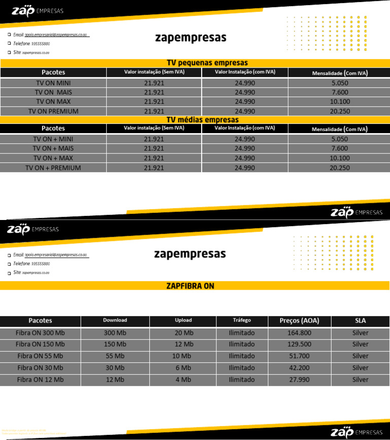 Pacotes e Preços Zap Fibra 2025 | PDF