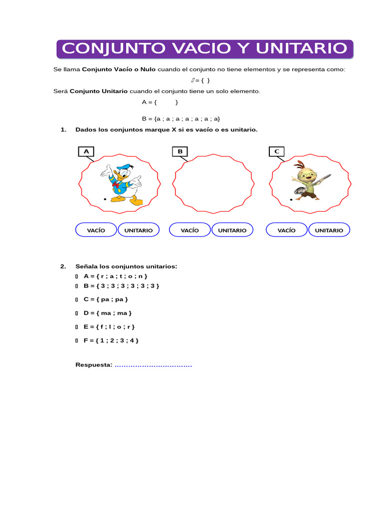 Conjunto Vacio y Unitario para Primero de Primaria | PDF