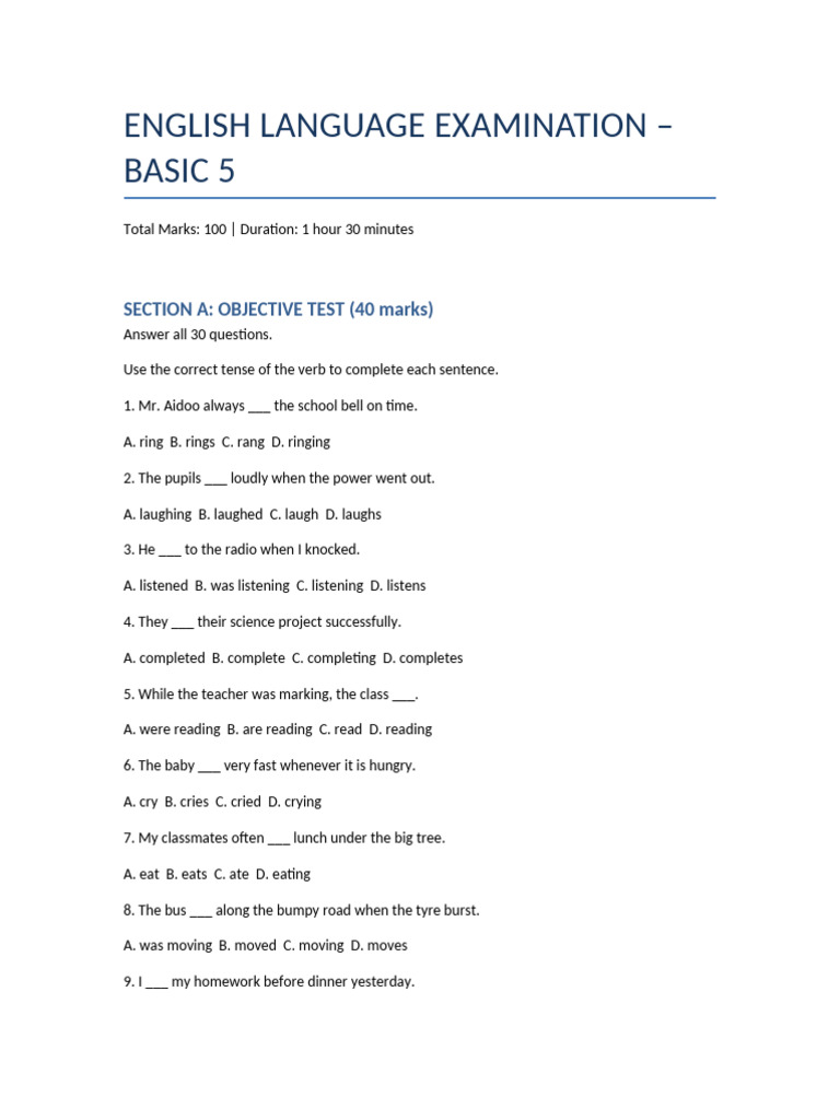 Basic English Language Exam Guide | PDF