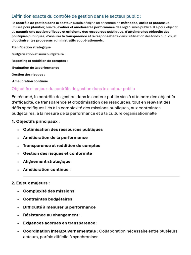 Contrôle de gestion dans le secteur public | PDF | Gestion des risques ...