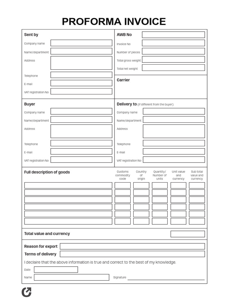 Proforma Invoice Template for Exports | PDF