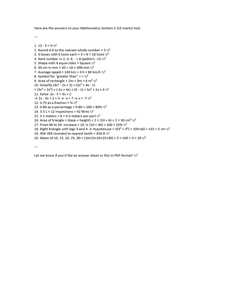 Here Are The Answers To Your Mathematics Section C | PDF