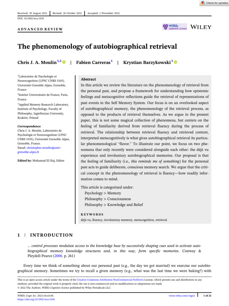 WIRES Cognitive Science - 2022 - Moulin - The Phenomenology of ...