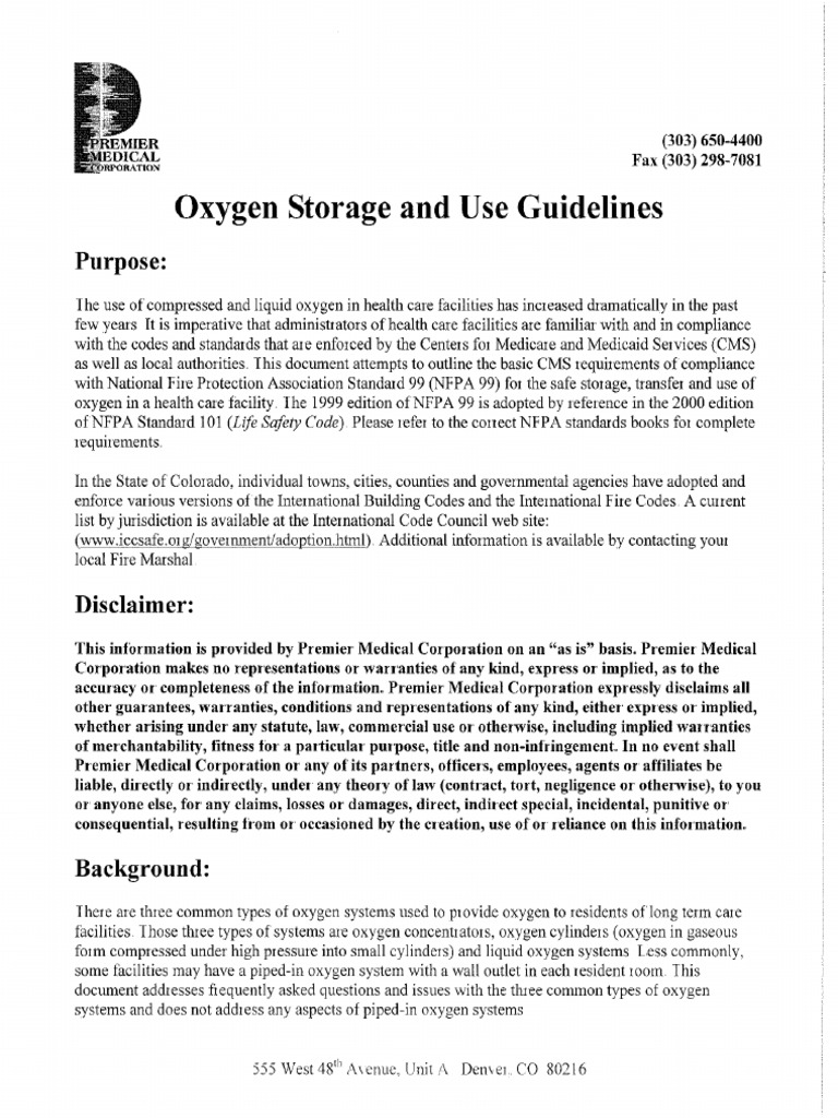 Oxygen Storage and Use Guidelines | PDF