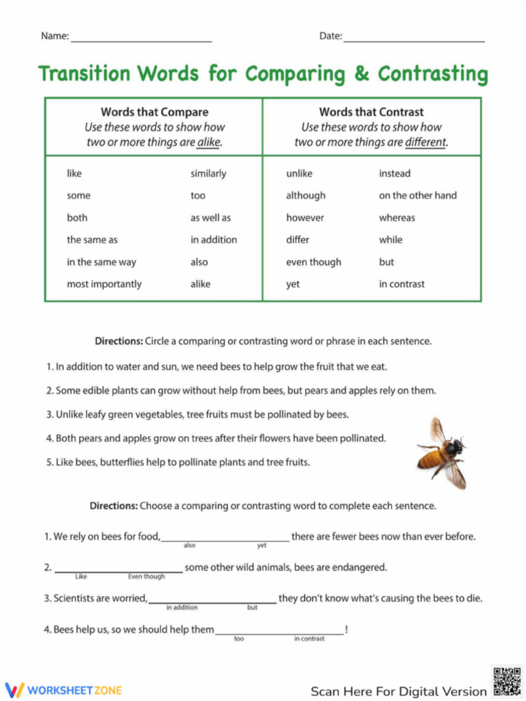 Transition Words For Compare and Contrast | PDF