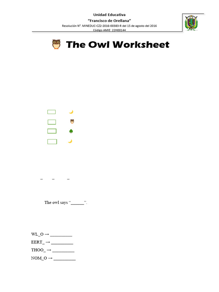Owl Worksheet for Educational Use | PDF