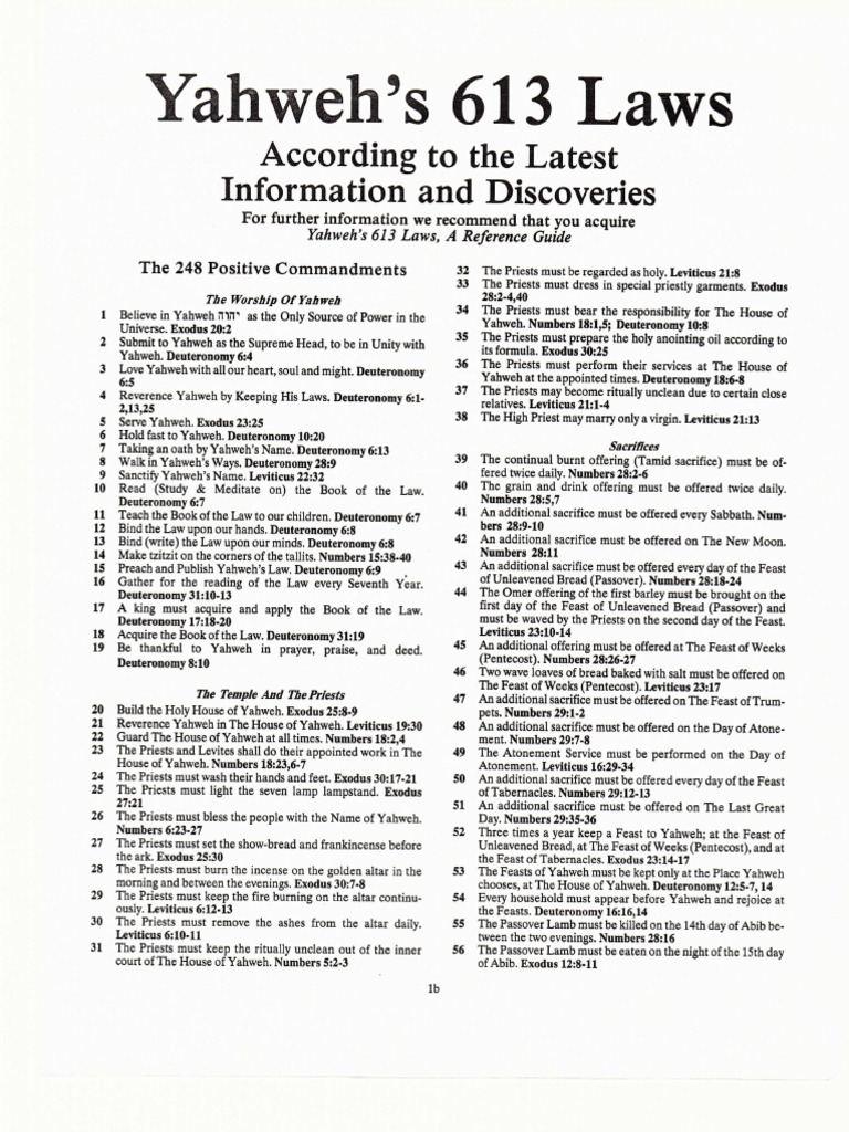 Yahwehs 613 Laws | PDF