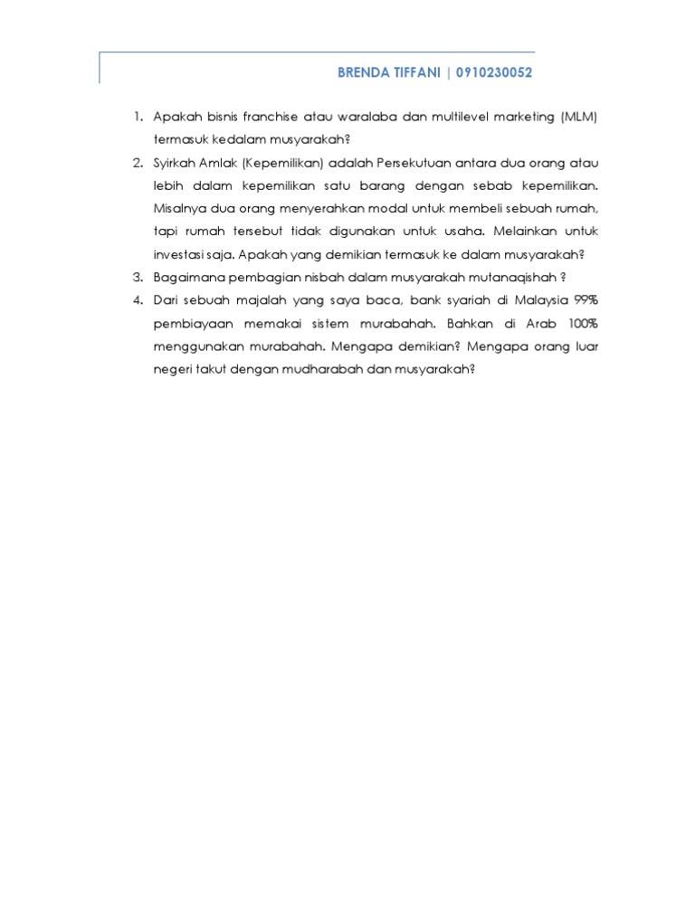 Pertanyaan Musyarakah