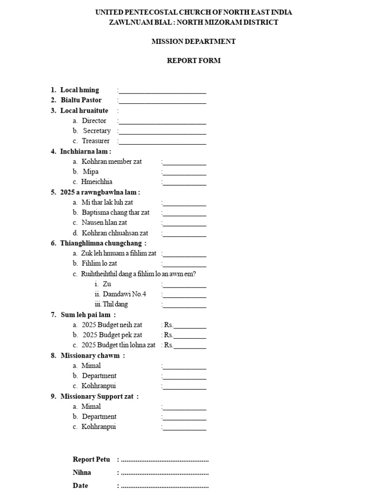 UPC Church Mission Report Form | PDF