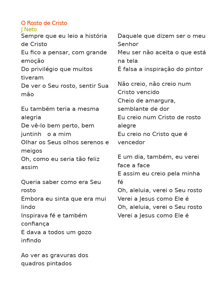 O Rosto de Cristo: Letra e Emoção | PDF