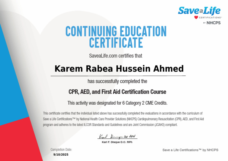 CPR AED First Aid Certification Course Certification | PDF