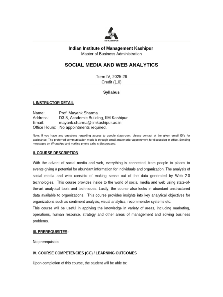 Social Media & Web Analytics Course Syllabus | PDF | Analytics ...