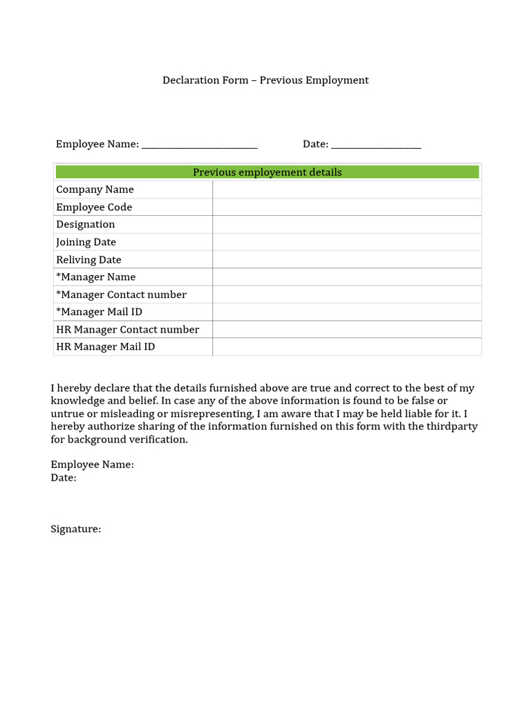 Previous Employment Declaration Form | PDF | Chess