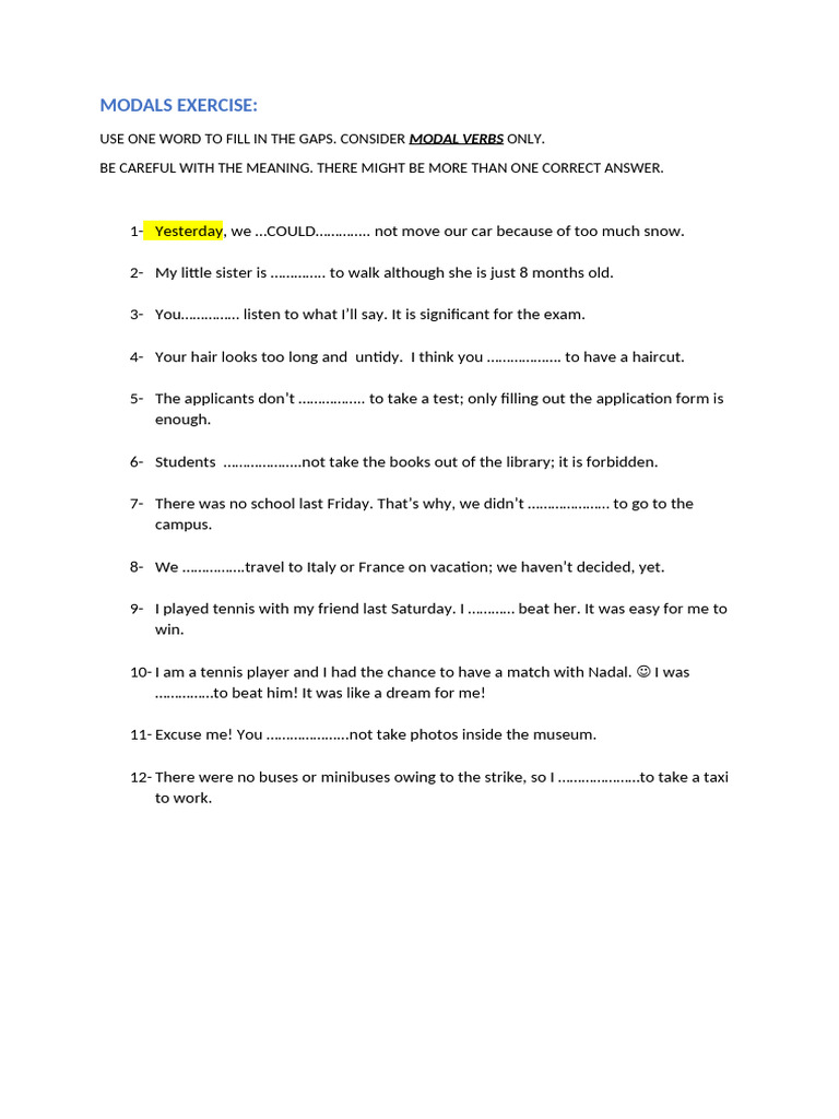 Modal Verbs Gap-Filling Exercise | PDF
