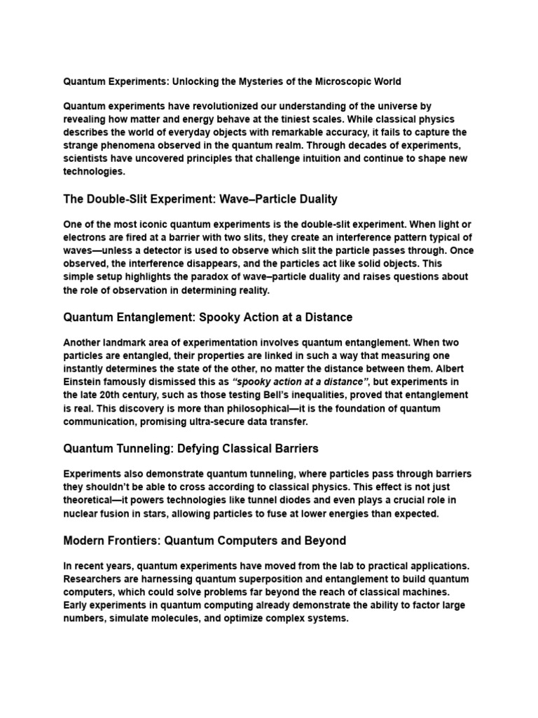 Quantum Experiments: Unraveling Reality | PDF | Quantum Mechanics ...