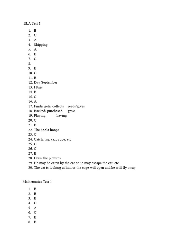 ELA and Math Test Answers Summary | PDF | Petal