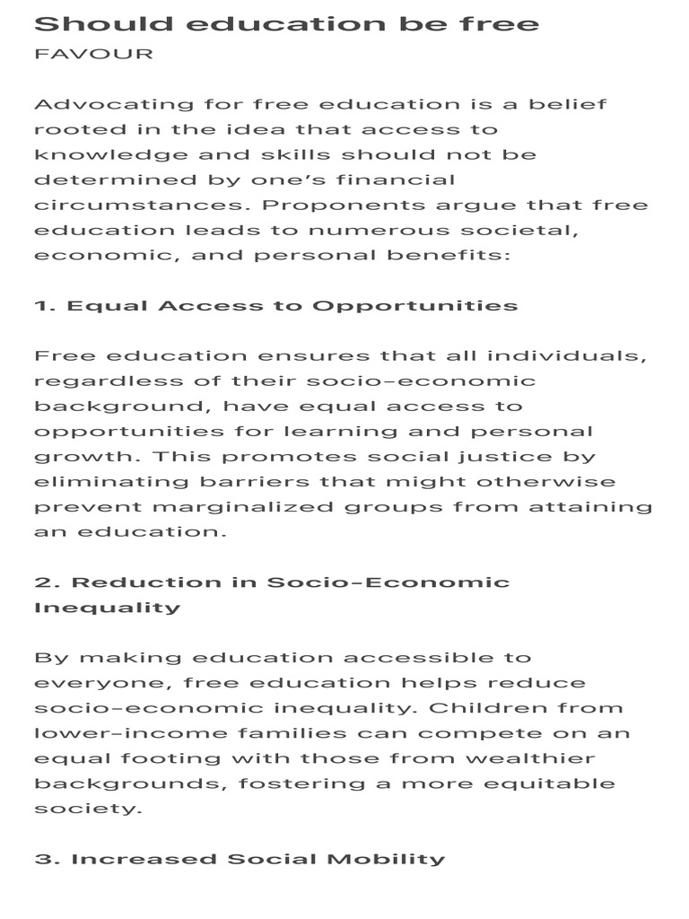 Benefits and Drawbacks of Free Education | PDF | Taxes | Poverty