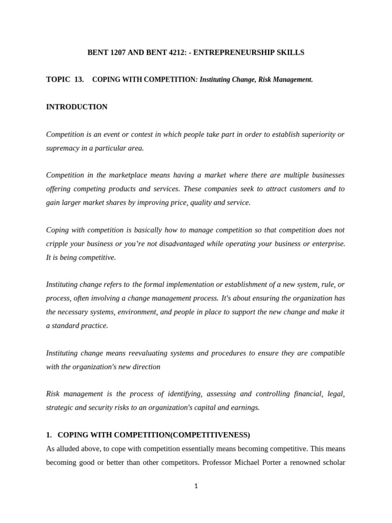 Coping with Competition & Change Management | PDF | Risk Management | Risk
