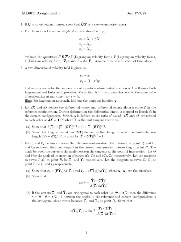 ME601 Assignment 3: Tensor Analysis Tasks | PDF | Continuum Mechanics ...