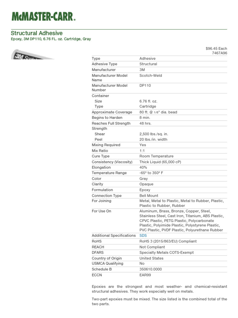 3M DP110 Structural Epoxy Adhesive | PDF | Epoxy | Plastic