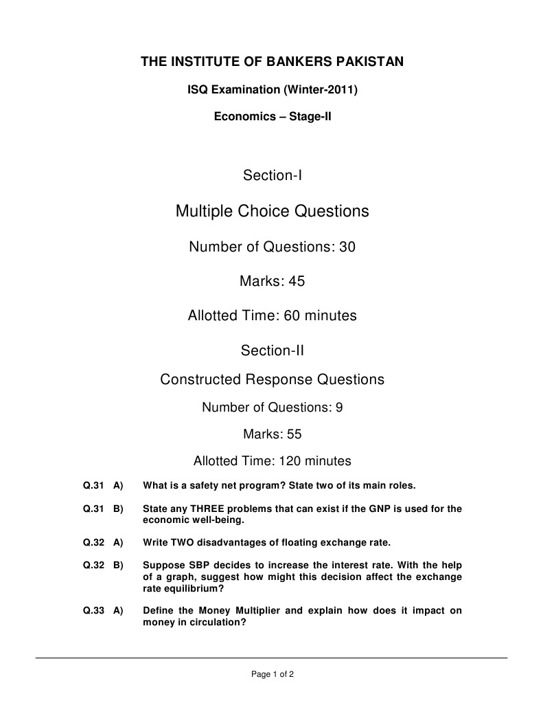 Economics Exam Questions - Winter 2011 | PDF