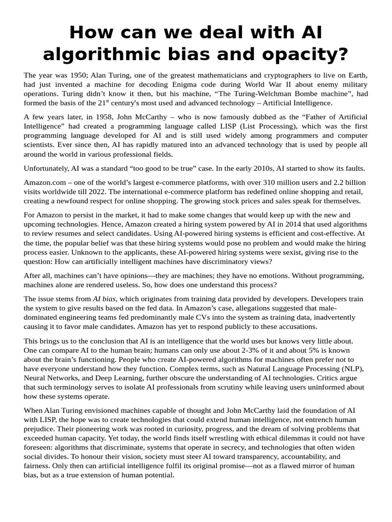 Addressing AI Bias and Transparency | PDF | Artificial Intelligence ...