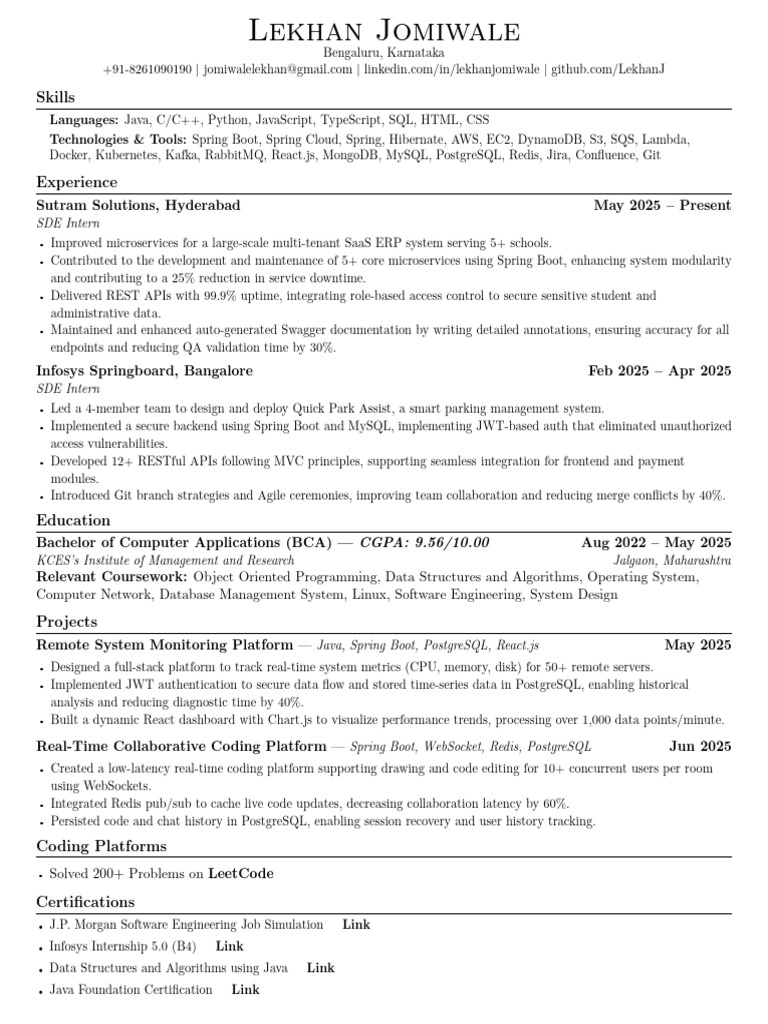 Software Developer Intern Profile | PDF | Postgre Sql | Real Time Computing