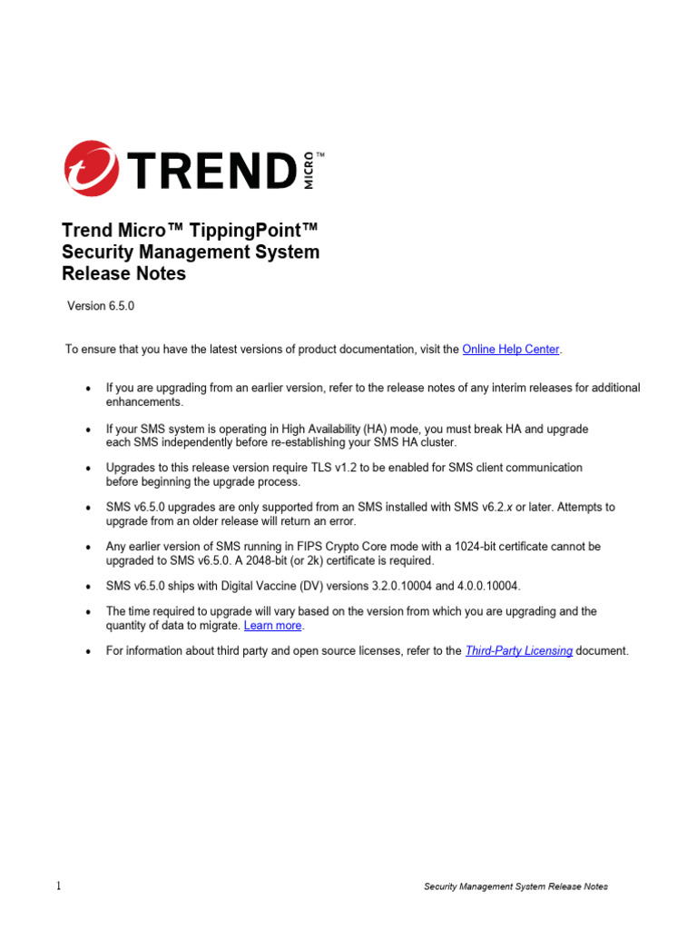 TippingPoint SMS v6.5.0 Release Notes | PDF | Public Key Certificate ...